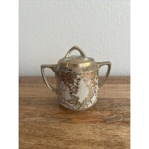 Vintage Nippon Sugar Bowl w/lid delicate  flowers heavy gold gilding